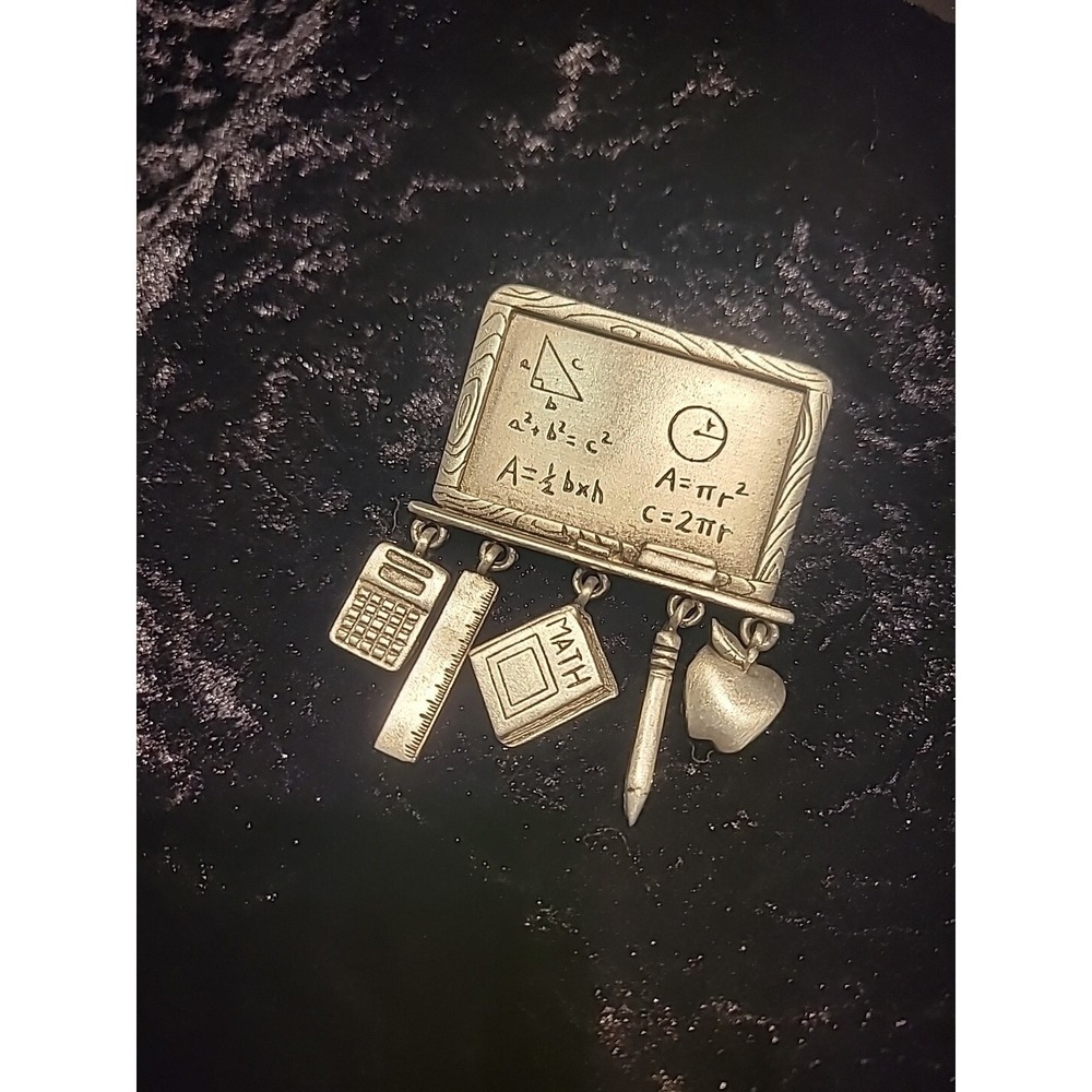 Vintage Womens JJ Brooch Pin‎ Silver Tone Charms School Teacher Jewelry Costume